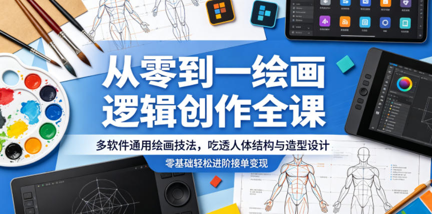 从零到一绘画逻辑创作全课，多软件通用绘画技法，吃透人体结构与造型设计，零基础轻松进阶接单变现 - 创享网-创享网