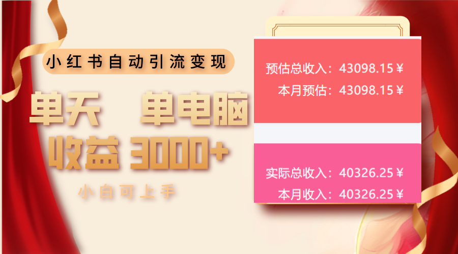 小红书自动引流变现 单天单电脑收益3000+ 小白可上手 - 创享网-创享网