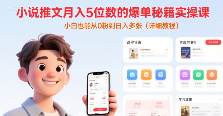 小说推文月入5位数的爆单秘籍实操课，，小白也能从0粉到日入多张(详细教程) - 创享网-创享网