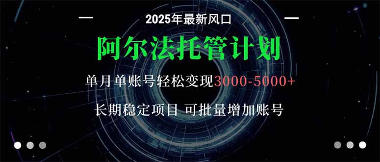 阿尔法托管计划 单账号月入3000-5000,长期稳定项目,新手小白轻松上手。-创享网