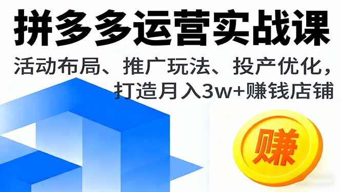 拼多多运营实战课,活动布局、推广玩法、投产优化,打造月入3w+赚钱店铺-创享网