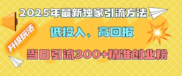 2025年最新独家引流方法，低投入高回报？当日引流300+精准创业粉 - 创享网-创享网