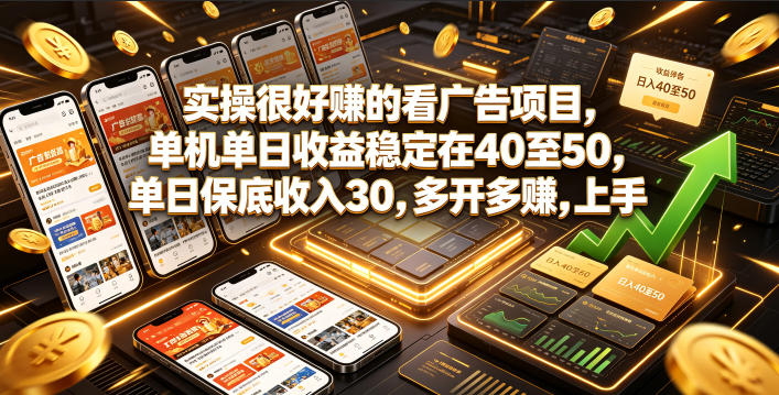 实操很好賺的看广告项目，单机单日收益稳定在40至50，单日保底收入30，多开多賺，上手就能变现【揭秘】-创享网