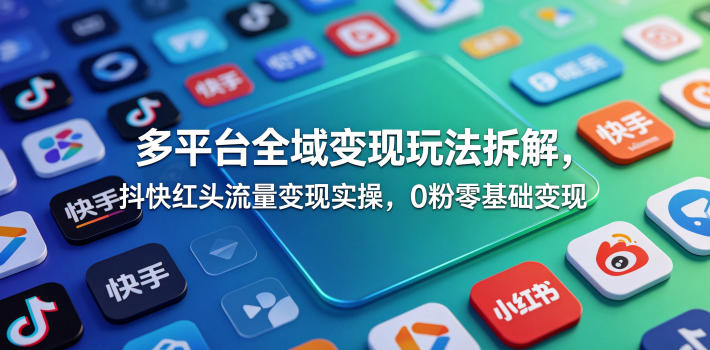 多平台全域变现玩法拆解，抖快红头流量变现实操，0粉零基础变现-创享网