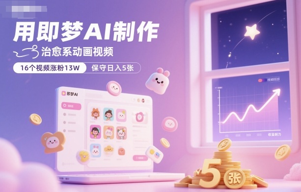 用即梦AI制作治愈系动画视频,16个视频涨粉13W,保守日入5张-创享网