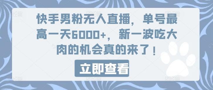 快手男粉无人直播，单号最高一天6000+，新一波吃大肉的机会真的来了 - 创享网-创享网