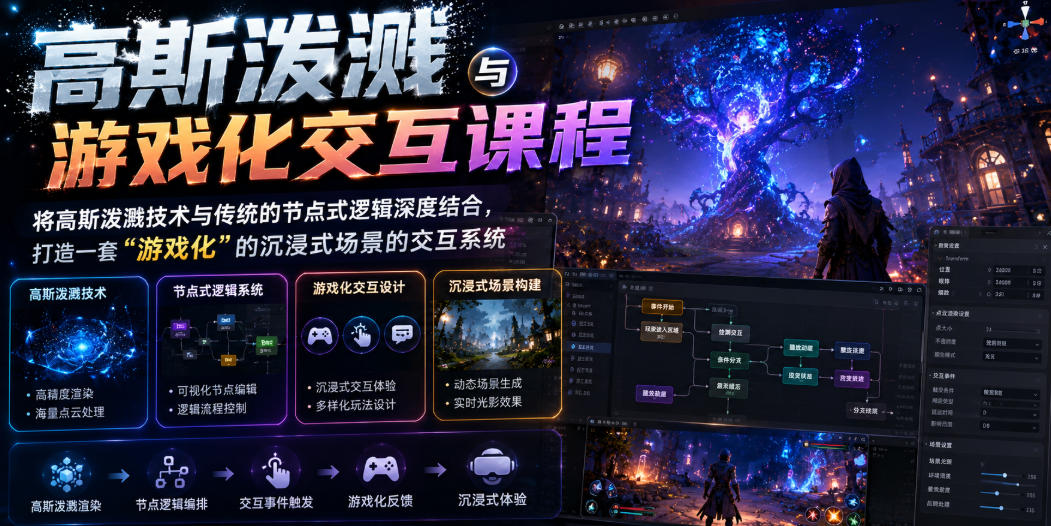 高斯泼溅与游戏化交互课程，将高斯泼溅技术与传统的节点式逻辑深度结合，打造一套“游戏化”的沉浸式场景的交互系统-创享网