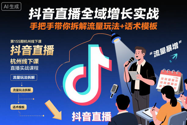 抖音直播全域增长实战第155期杭州线下课,手把手带你拆解流量玩法+话术模板-创享网