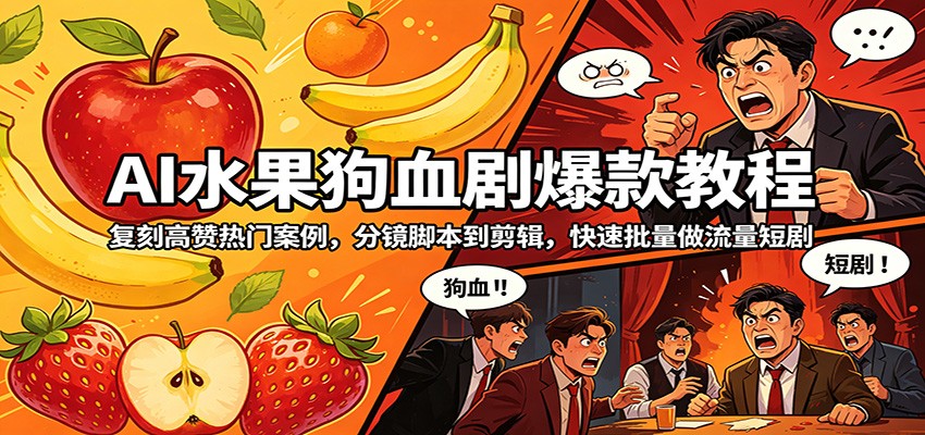 AI水果狗血剧爆款教程：复刻高赞热门案例，分镜脚本到剪辑，快速批量做流量短剧 - 创享网-创享网