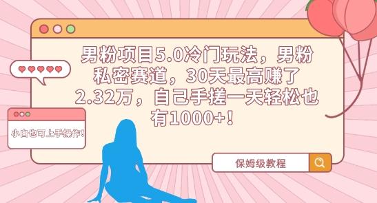 男粉项目5.0冷门玩法，男粉私密赛道，30天最高赚了2.32万，自己手搓一天轻松也有1000+【揭秘】 - 创享网-创享网