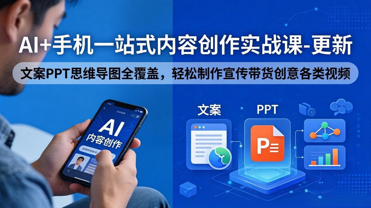 AI+手机一站式内容创作实战课-更新，文案PPT思维导图全覆盖，轻松制作宣传带货创意各类视频-创享网