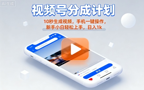 视频号分成计划懒人玩法，10秒生成视频，手机一键操作，新手小白轻松上手，日入1K【揭秘】 - 创享网-创享网