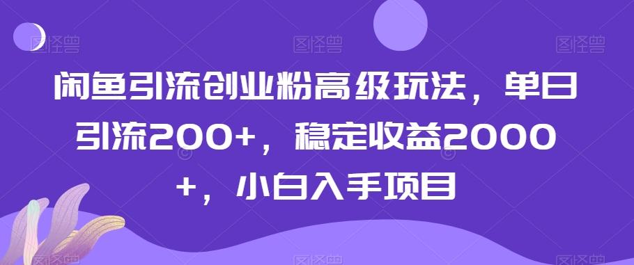 闲鱼引流创业粉高级玩法，单日引流200+，稳定收益2000+，小白入手项目 - 创享网-创享网