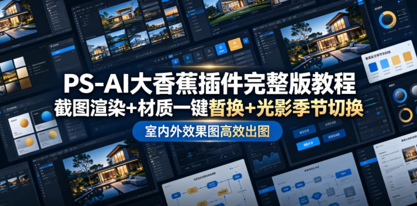 PS-AI大香蕉插件完整版教程，截图渲染+材质一键替换+光影季节切换，室内外效果图高效出图高阶课程 - 创享网-创享网