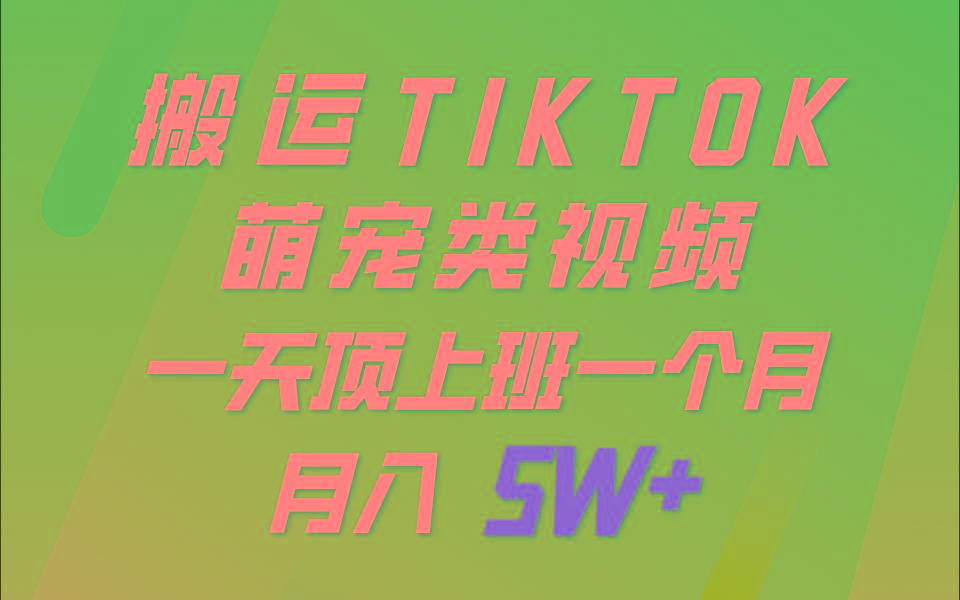 一键搬运TIKTOK萌宠类视频，一部手机即可操作，所有平台均可发布 轻松月入5W+ - 创享网-创享网