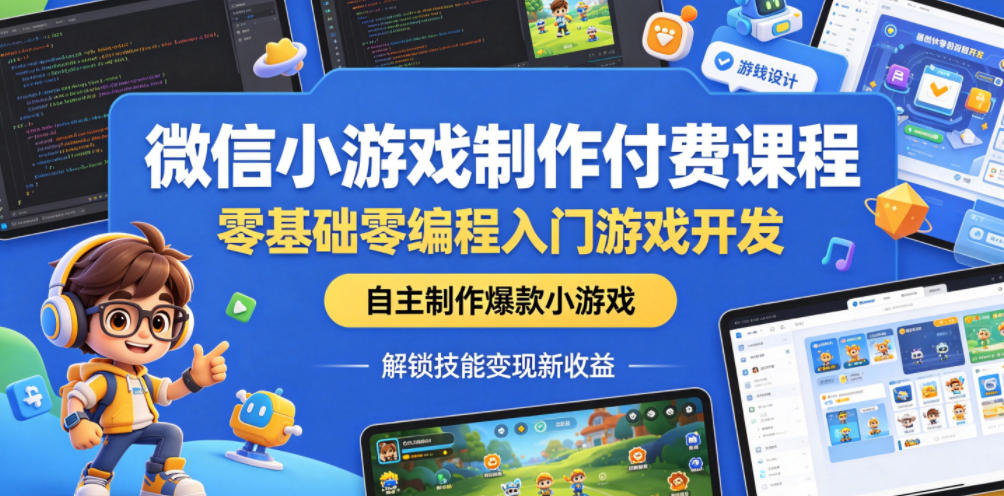微信小游戏制作付费课程，零基础零编程入门游戏开发，自主制作爆款小游戏，解锁技能变现新收益-创享网