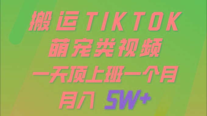 (9931期)一键搬运TIKTOK萌宠类视频 一部手机即可操作 所有平台均可发布 轻松月入5W+ - 创享网-创享网