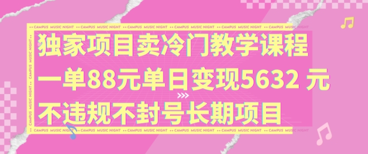 独家项目卖冷门教学课程一单88元单日变现5632元违规不封号长期项目【揭秘】 - 创享网-创享网