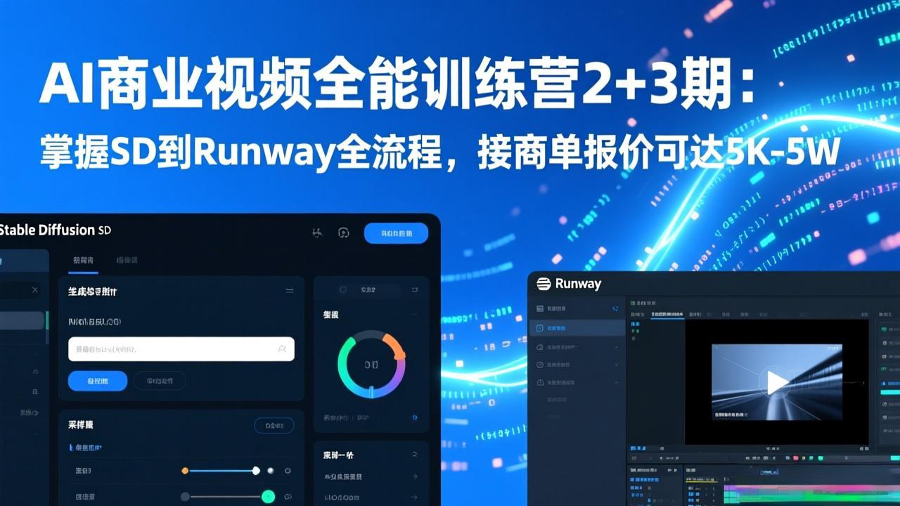 AI商业视频全能训练营2+3期：掌握SD到Runway全流程，接商单报价可达5K-5W-创享网
