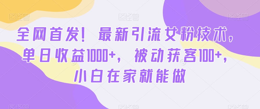 全网首发！最新引流女粉技术，单日收益1000+，被动获客100+，小白在家就能做【揭秘】 - 创享网-创享网