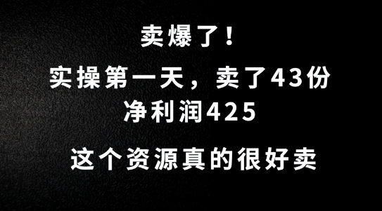 这个资源，需求很大，实操第一天卖了43份，净利润425【揭秘】 - 创享网-创享网