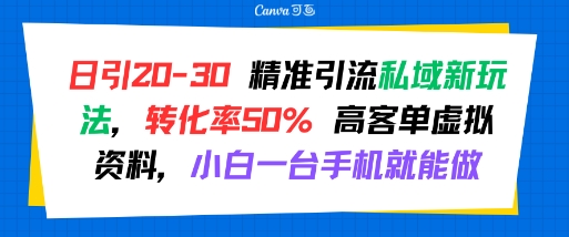 日引 20-30 精准引流私域新玩法，转化率50% 高客单虚拟资料，小白一台手机就能做 - 创享网-创享网