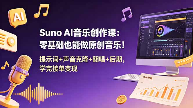 Suno AI音乐创作课：零基础也能做原创音乐！提示词+声音克隆+翻唱+后期，学完接单变现-创享网