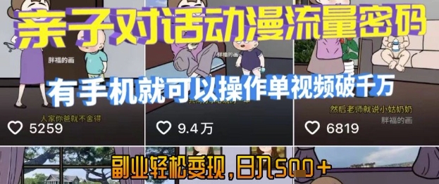 AI引爆短视频，亲子对话动漫流量密码，有手机就可以操作，单视频破千万播放，副业轻松变现，日入5张【揭秘】 - 创享网-创享网