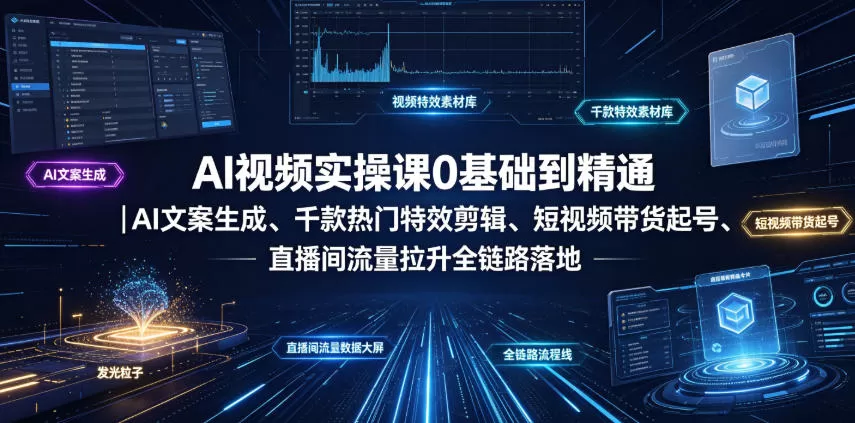 AI视频实操课0基础到精通｜AI批量文案生成、千款创意特效剪辑、短视频带货起号、直播间拉升流量全链路落地课-创享网