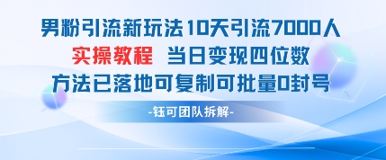 男粉引流新玩法10天引流7000人当日变现四位数可复制可批量0封号 - 创享网-创享网
