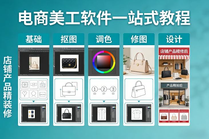 电商美工软件一站式教程，基础/抠图/调色/修图/设计，店铺产品精装修 - 创享网-创享网