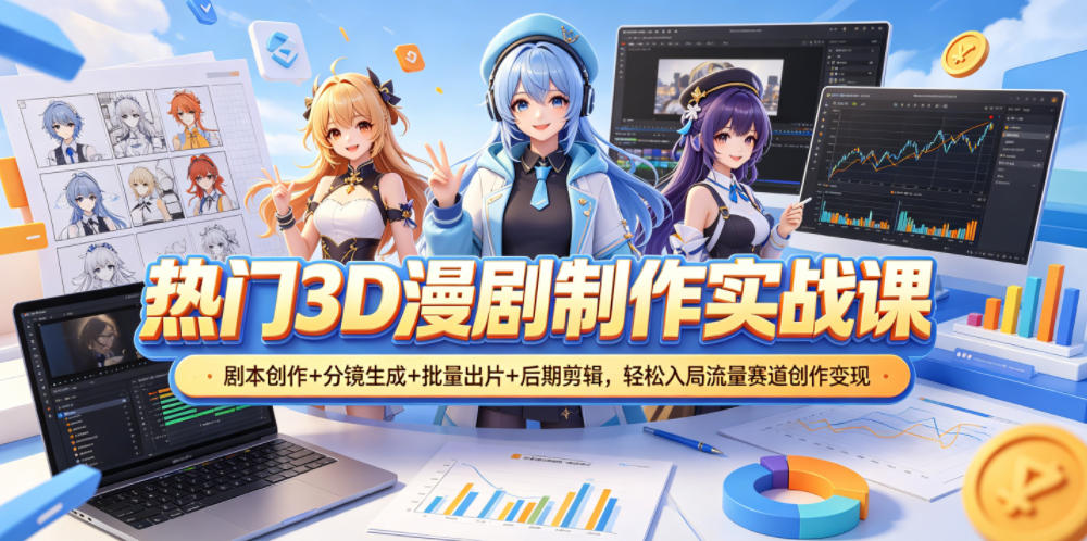 热门3D漫剧制作实战课，剧本创作+分镜生成+批量出片+后期剪辑，轻松入局流量赛道创作变现 - 创享网-创享网