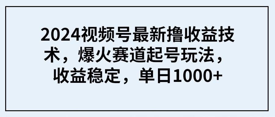 (9651期) 2024视频号最新撸收益技术，爆火赛道起号玩法，收益稳定，单日1000+ - 创享网-创享网