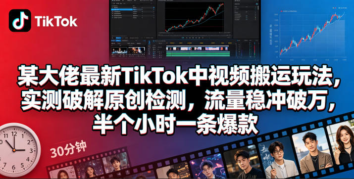 某大佬最新TikTok中视频搬运玩法，实测破解原创检测，流量稳冲破万，半个小时一条爆款-创享网