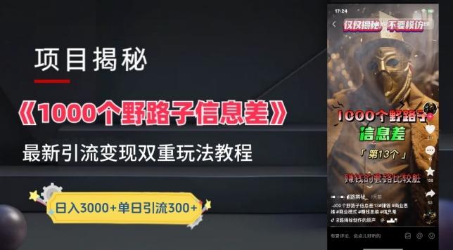 一千个野路子信息差最新玩法教程-变现+引流的玩法具体拆解【揭秘】 - 创享网-创享网