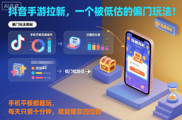 抖音手游拉新，一个被低估的偏门玩法！手机平板都能玩，每天只需十分钟，就能賺取四位数【揭秘】-创享网