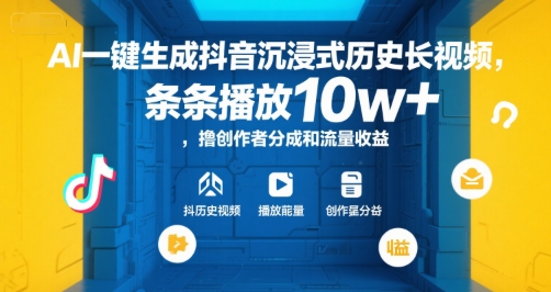 AI一键生成抖音沉浸式历史长视频，条条播放10w+，撸创作者分成和流量收益【揭秘】 - 创享网-创享网