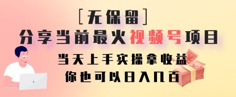 无保留分享当前最火视频号项目，当天上手实操拿收益，你也可以日入几百 - 创享网-创享网