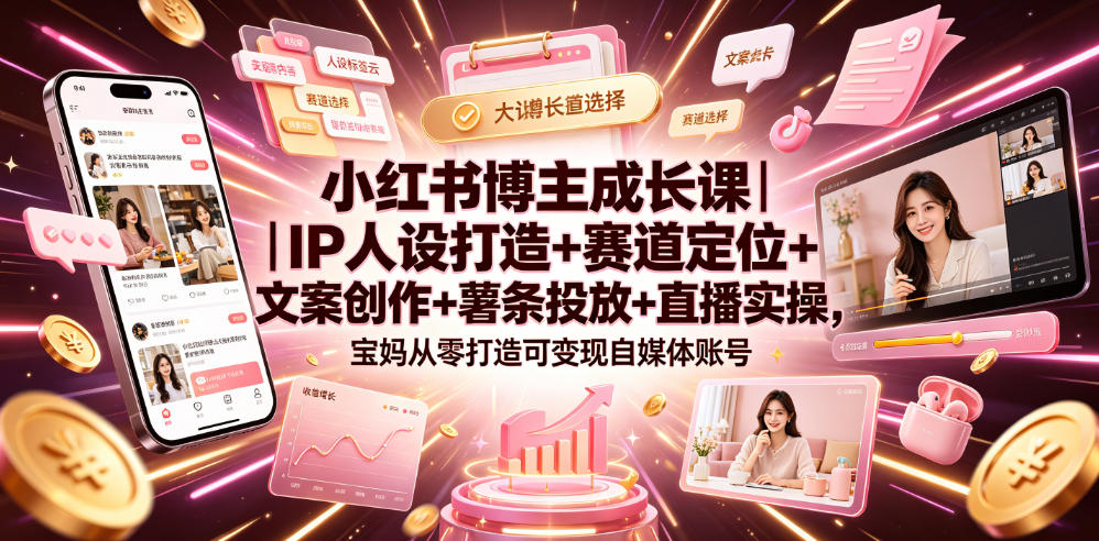 小红书博主成长课｜IP人设打造+赛道定位+文案创作+薯条投放+直播实操，宝妈从零打造可变现自媒体账号 - 创享网-创享网