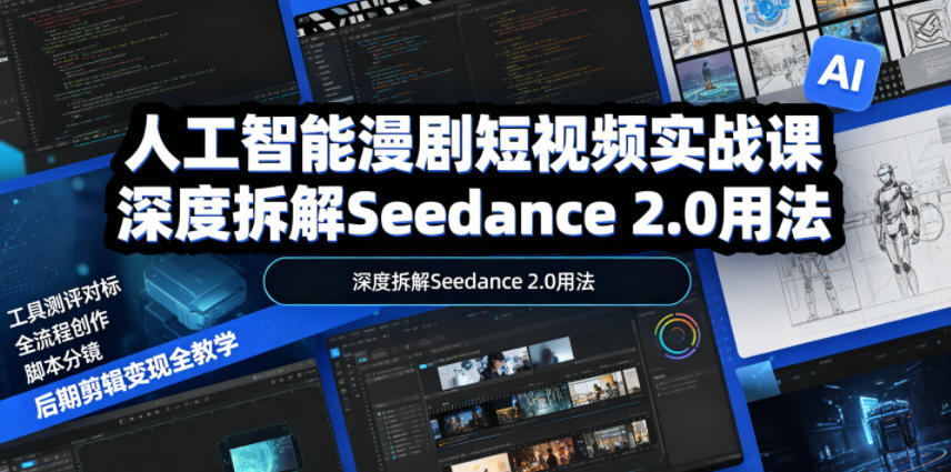 人工智能漫剧短视频实战课，深度拆解Seedance 2.0用法，工具测评对标+全流程创作+脚本分镜+后期剪辑变现全教学-创享网