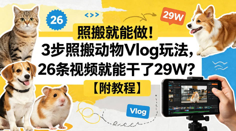 照搬就能做！3步照搬动物Vlog玩法，26条视频就能干了29W？【附教程】【赠coze一键生成工作流】-创享网
