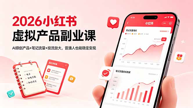 2026小红书虚拟产品副业课，AI原创产品+笔记流量+投流放大，普通人也能稳定变现 - 创享网-创享网