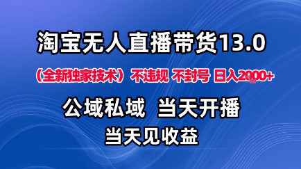 淘宝无人直播13.0,公域私域技术,不封号,不违规布局下半年旺季赛道,日入1K+(独家技术)【揭秘】-创享网