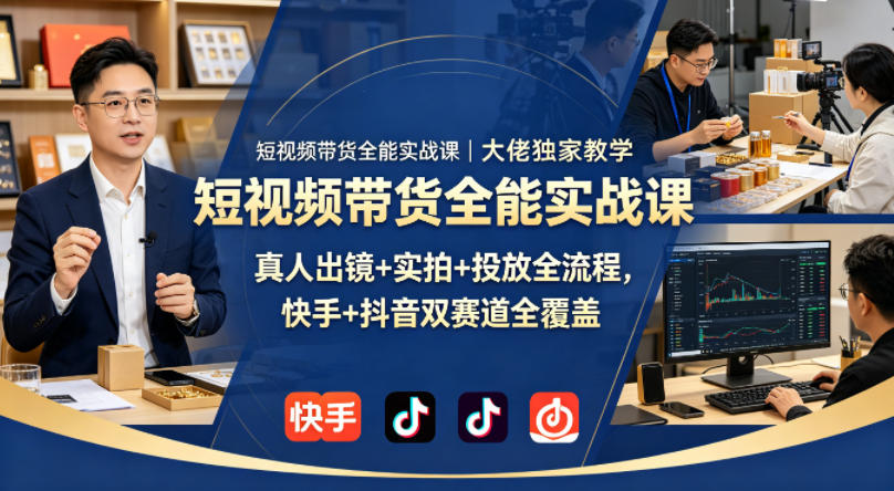 短视频带货全能实战课｜大佬独家教学，真人出镜+实拍+投放全流程，快手+抖音双赛道全覆盖 - 创享网-创享网