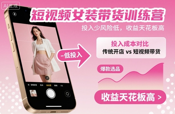 短视频女装带货训练营,投入少风险低,收益天花板高-创享网