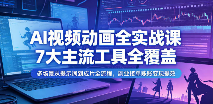 AI视频动画全实战课，7大主流工具全覆盖，多场景从提示词到成片全流程，副业接单账号变现提效-创享网