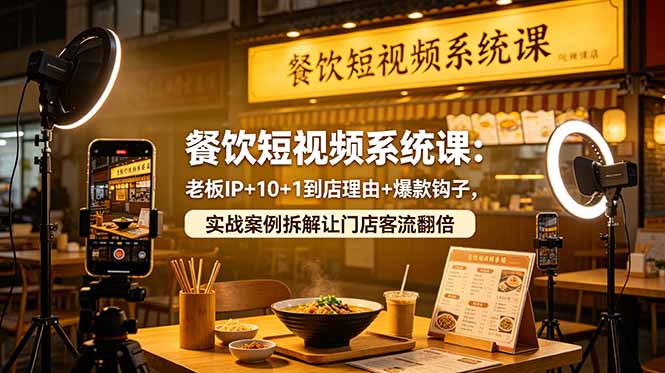 餐饮短视频系统课：老板IP+10+1到店理由+爆款钩子，实战案例拆解让门店客流翻倍 - 创享网-创享网