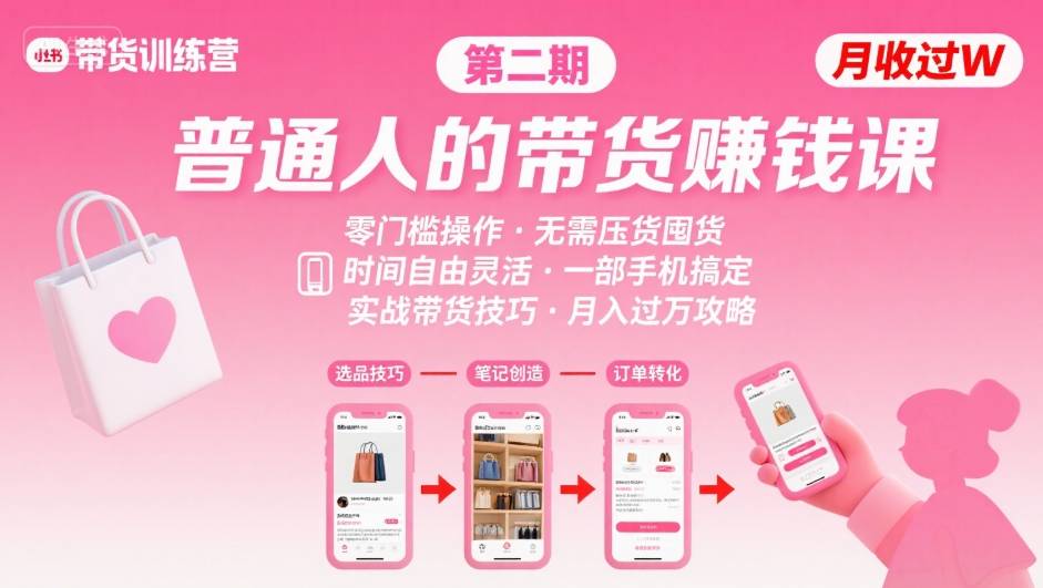 小红书带货第二期训练营，普通人月收过W的带货课，时间自由，零门槛无压货，一部手机即可操作 - 创享网-创享网