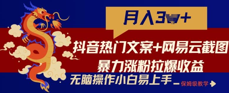 抖音热门文案+网易云截图暴力涨粉拉爆收益玩法，小白无脑操作，简单易上手【揭秘】 - 创享网-创享网