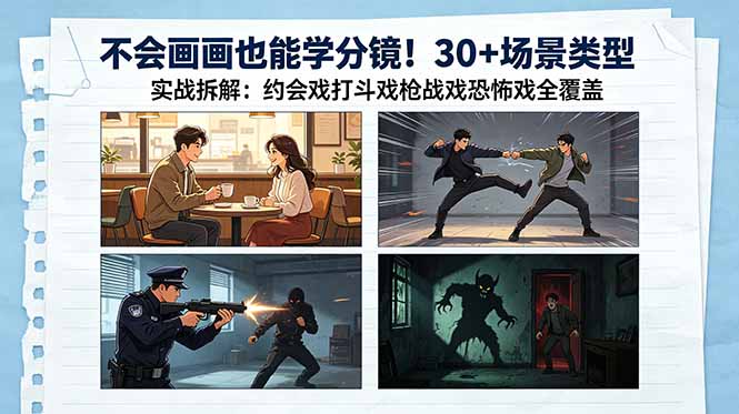 不会画画也能学分镜！30+场景类型实战拆解：约会戏打斗戏枪战戏恐怖戏全覆盖-创享网